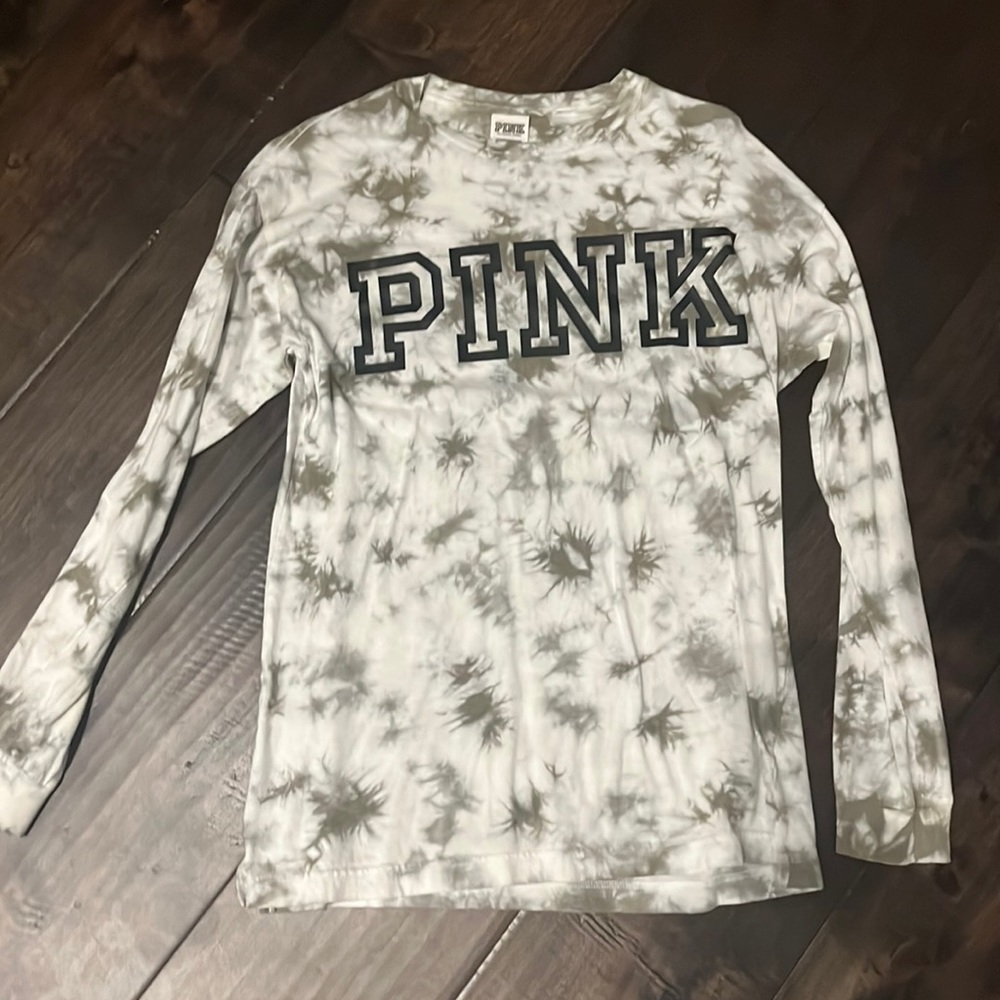 PINK green/white tie-dye long sleeve logo print shirt